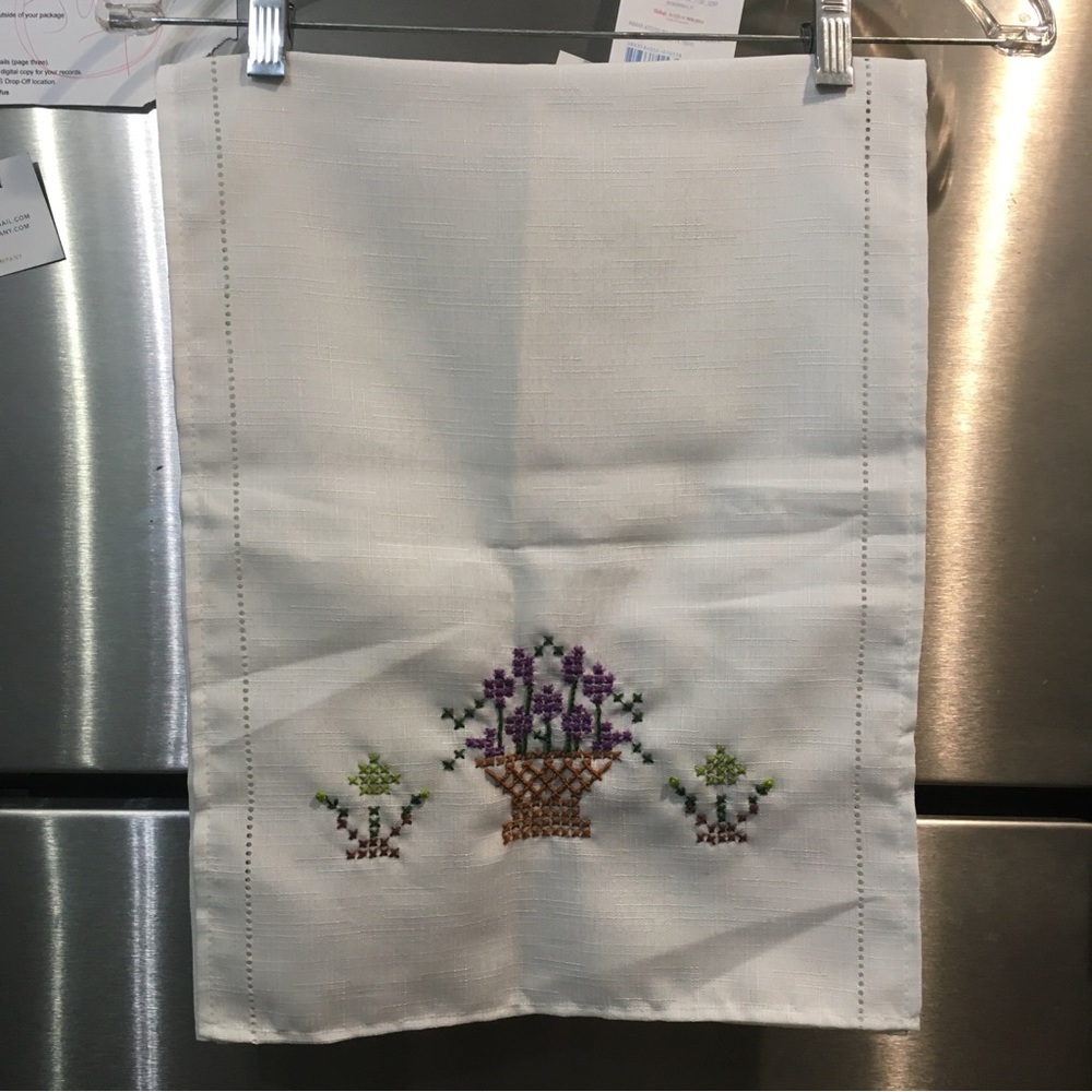 Hand embroidered vintage flower basket pattern table runner